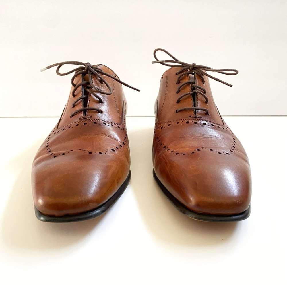 MEZLAN brown tan Antique Italian leather lace wingtip Oxford dress shoes - Picture 3 of 9